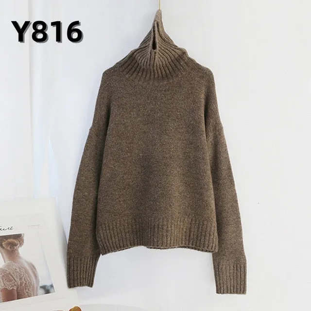 Aachoae Women Knitted Turtleneck Cashmere Sweater Pullover