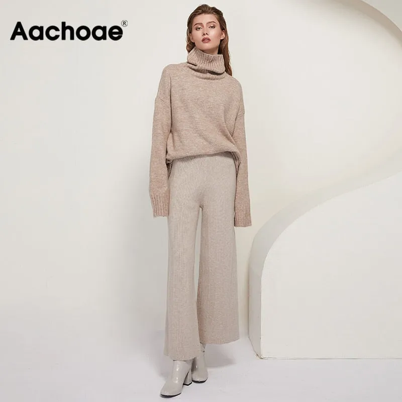 Aachoae Women Knitted Turtleneck Cashmere Sweater Pullover