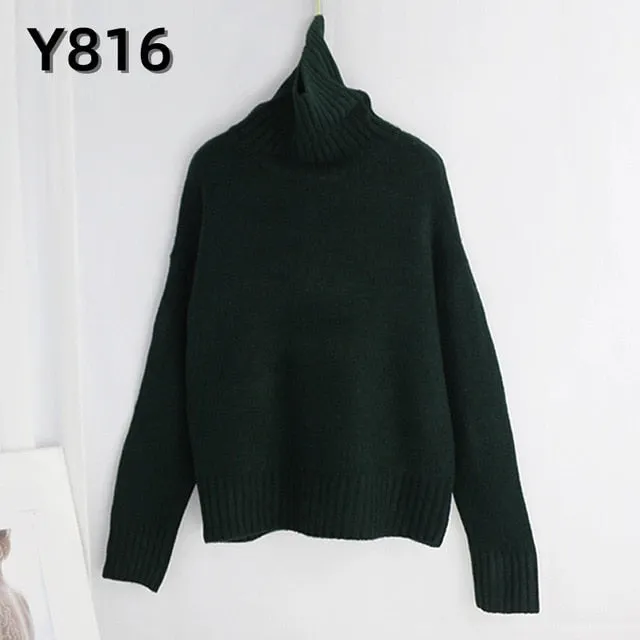 Aachoae Women Knitted Turtleneck Cashmere Sweater Pullover