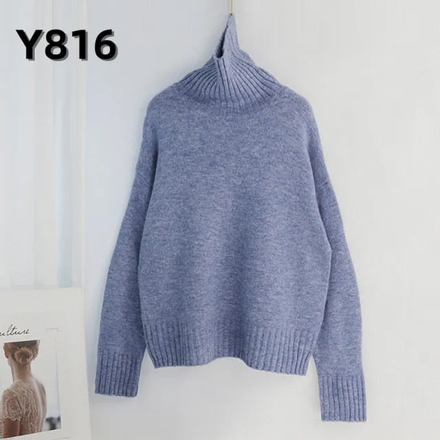 Aachoae Women Knitted Turtleneck Cashmere Sweater Pullover