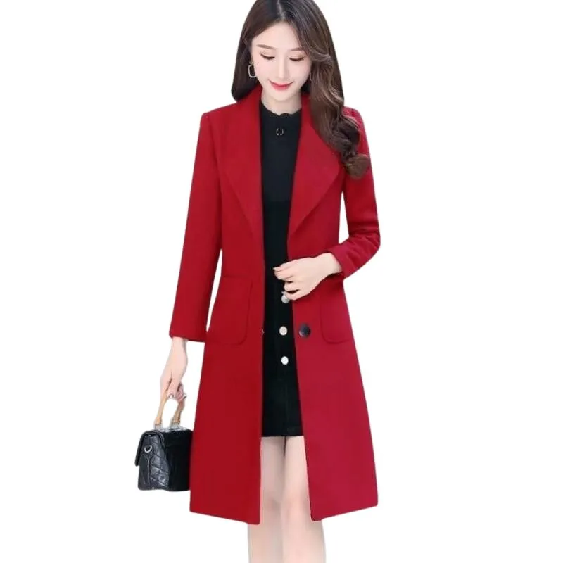 ABIGAIL Design Women's Fine Fashion Elegant Luxury Style Burgundy Red Wool Coat Jacket