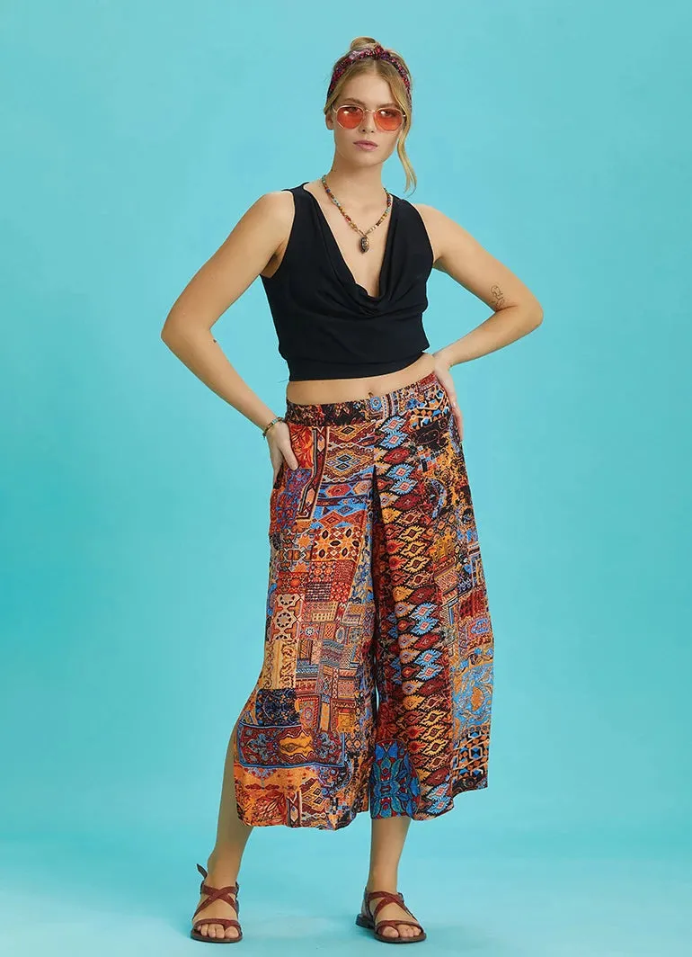 African Pattern Front Pleat Detailed Women's Trousers Skirt