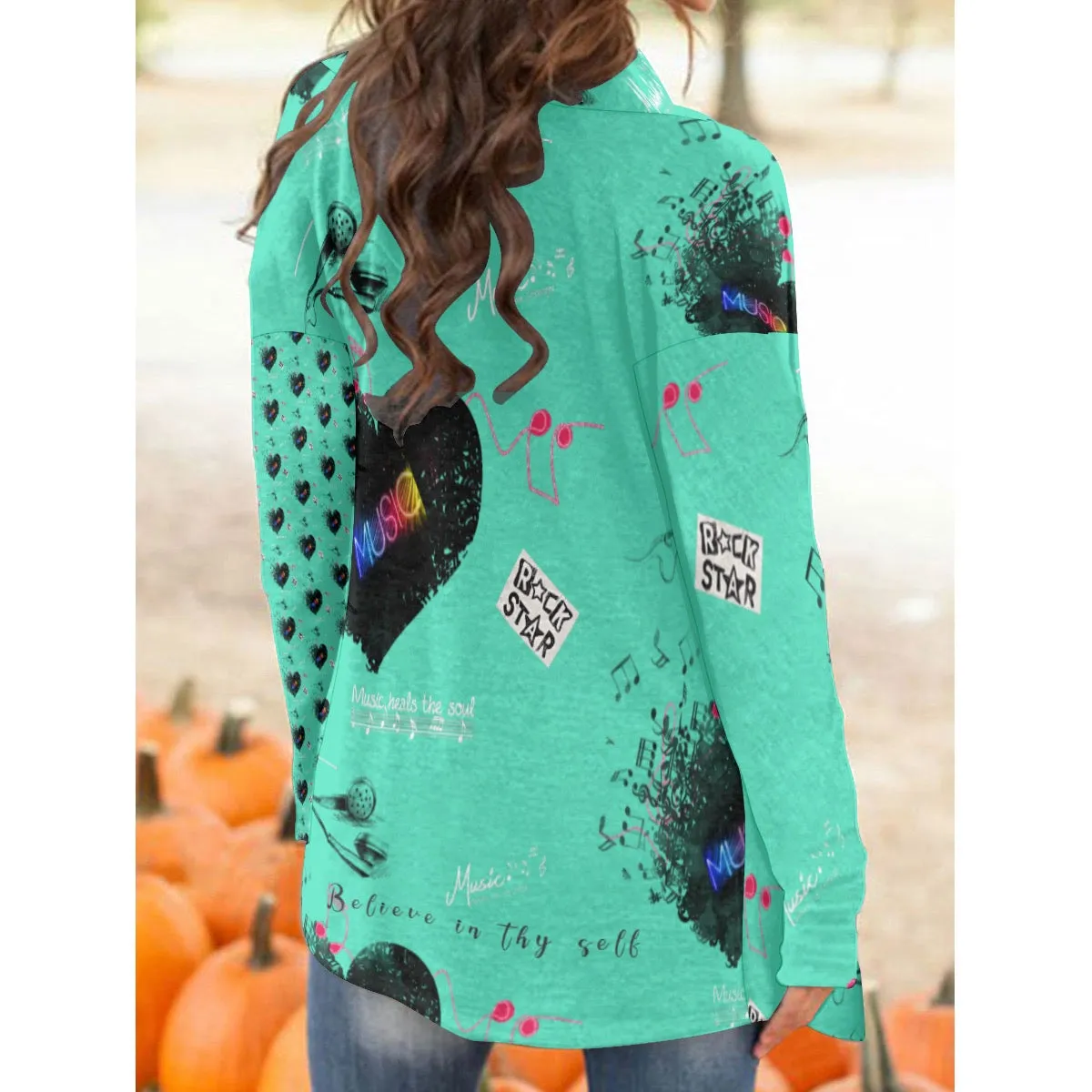 All-Over Print Women's Cardigan With Long Sleeve music themed