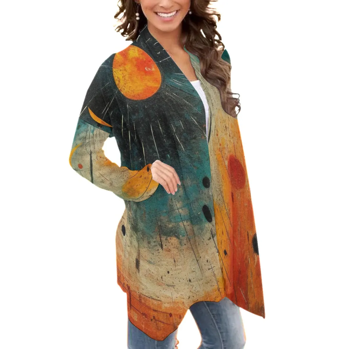 All-Over Print Women's Cardigan With Long Sleeve set 79 multicolored, abstract, print