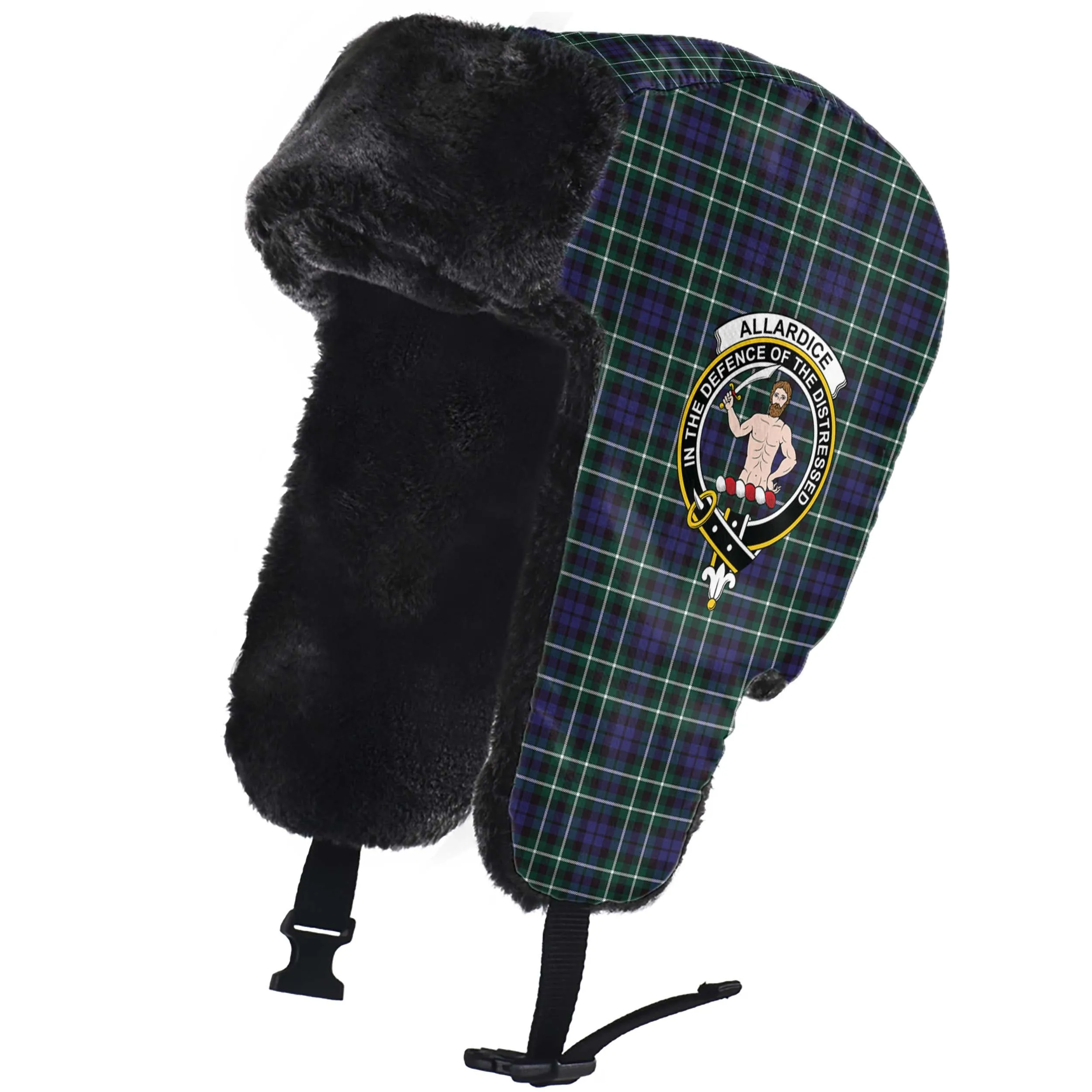 Allardice Tartan Winter Trapper Hat with Family Crest