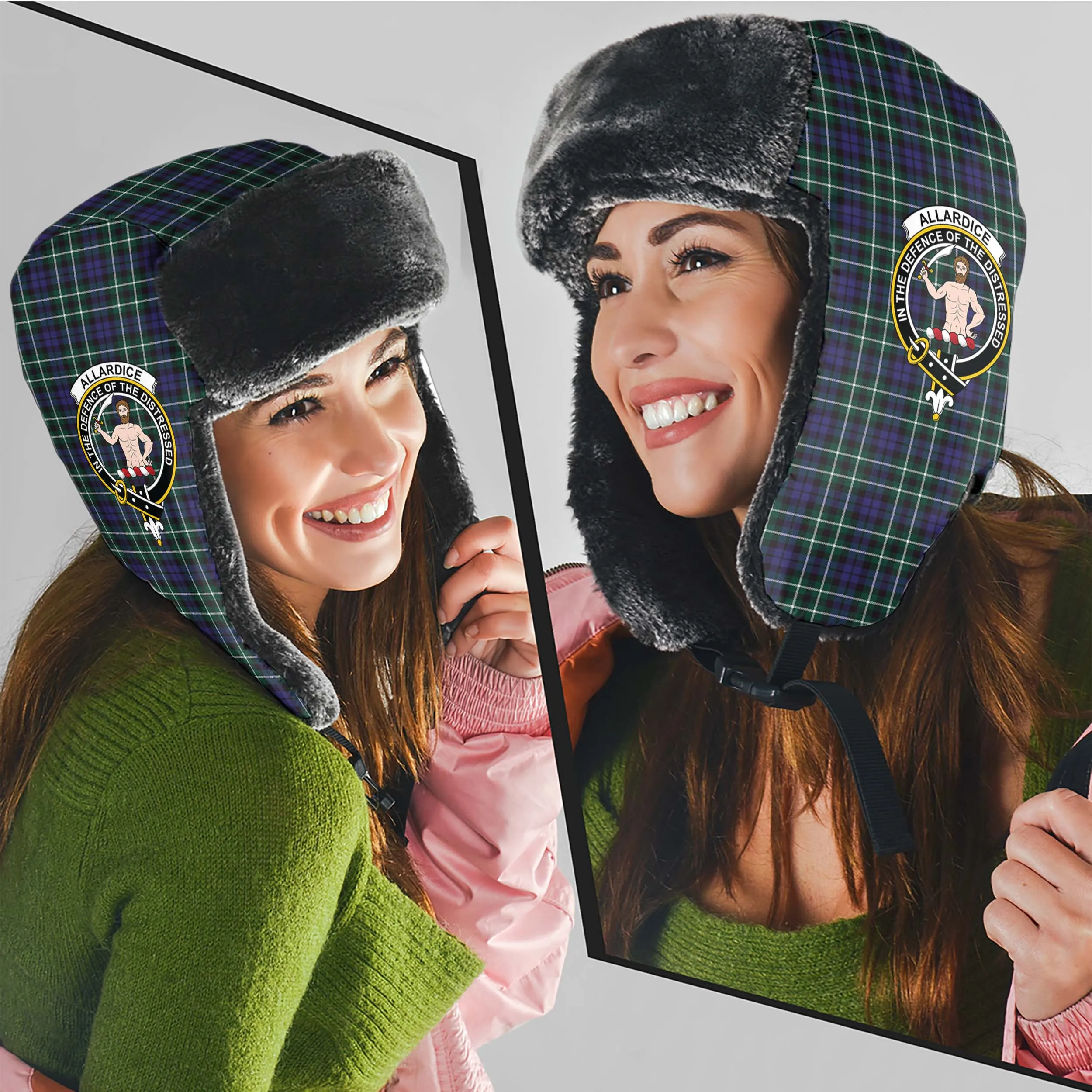 Allardice Tartan Winter Trapper Hat with Family Crest