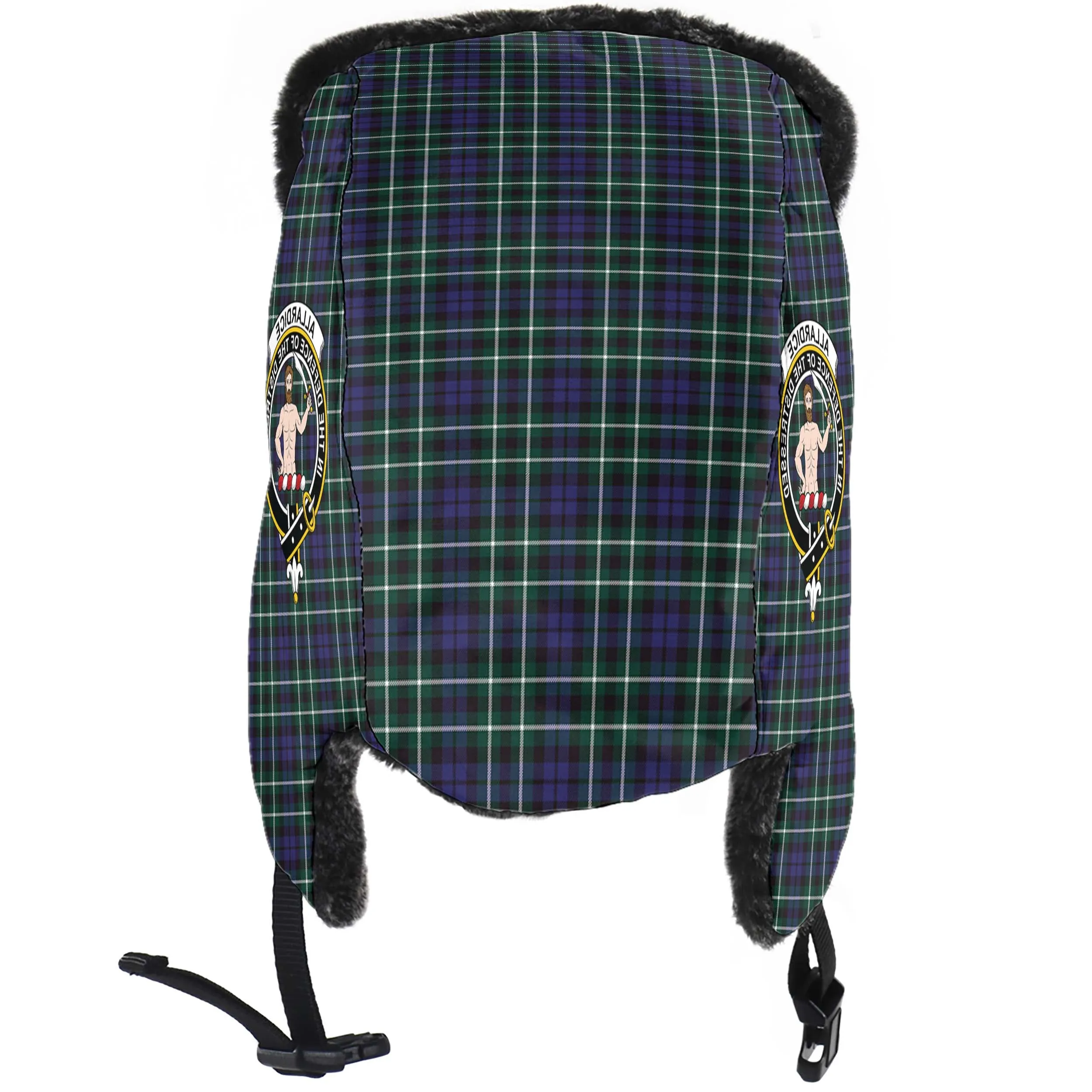 Allardice Tartan Winter Trapper Hat with Family Crest