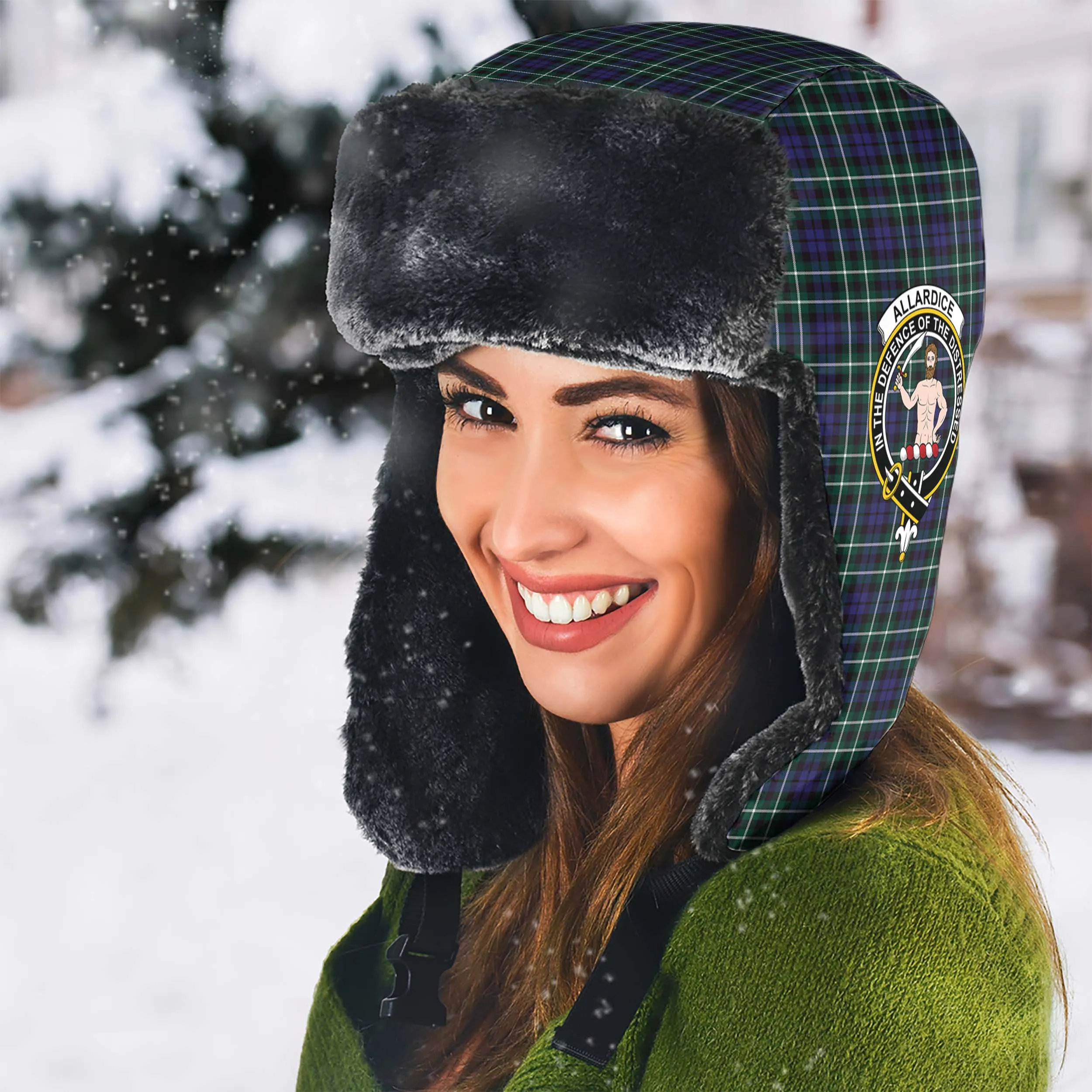 Allardice Tartan Winter Trapper Hat with Family Crest