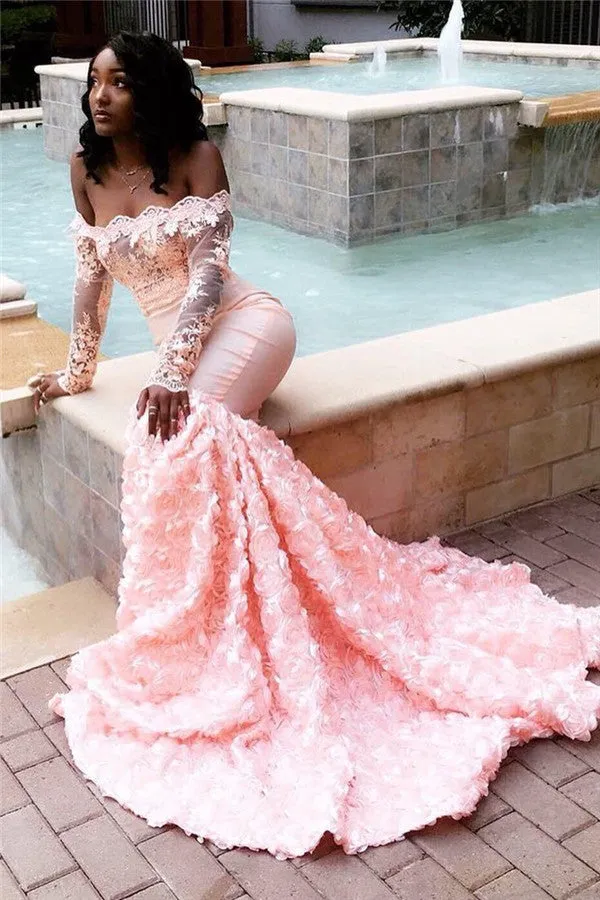 Amazing Pink Off-the-shoulder Appliques Mermaid Long Prom Dress