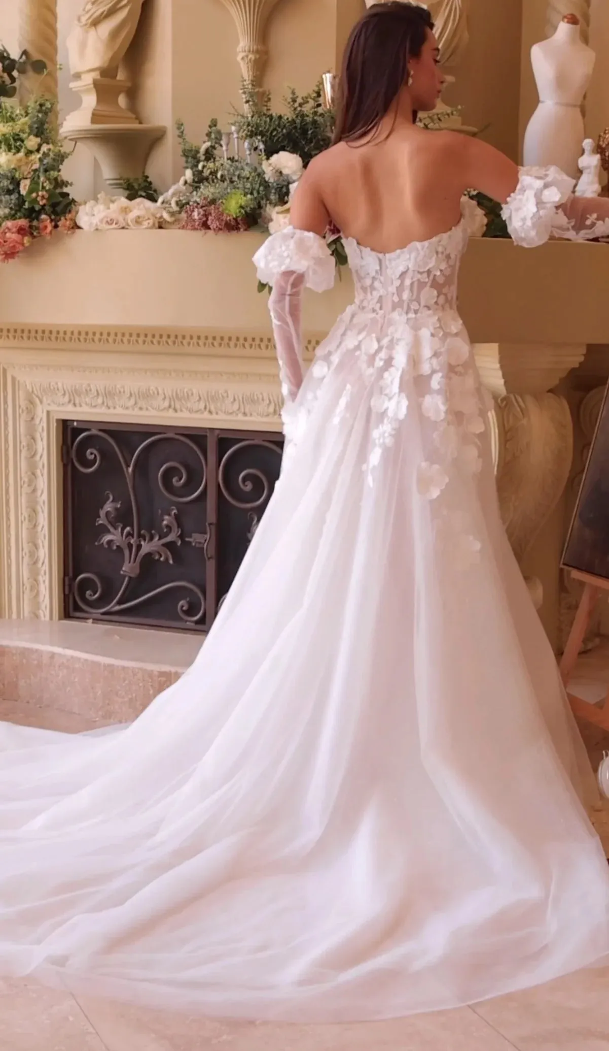 ANDREA & LEO WL017 Floral Applique Adorned Strapless Wedding Gown