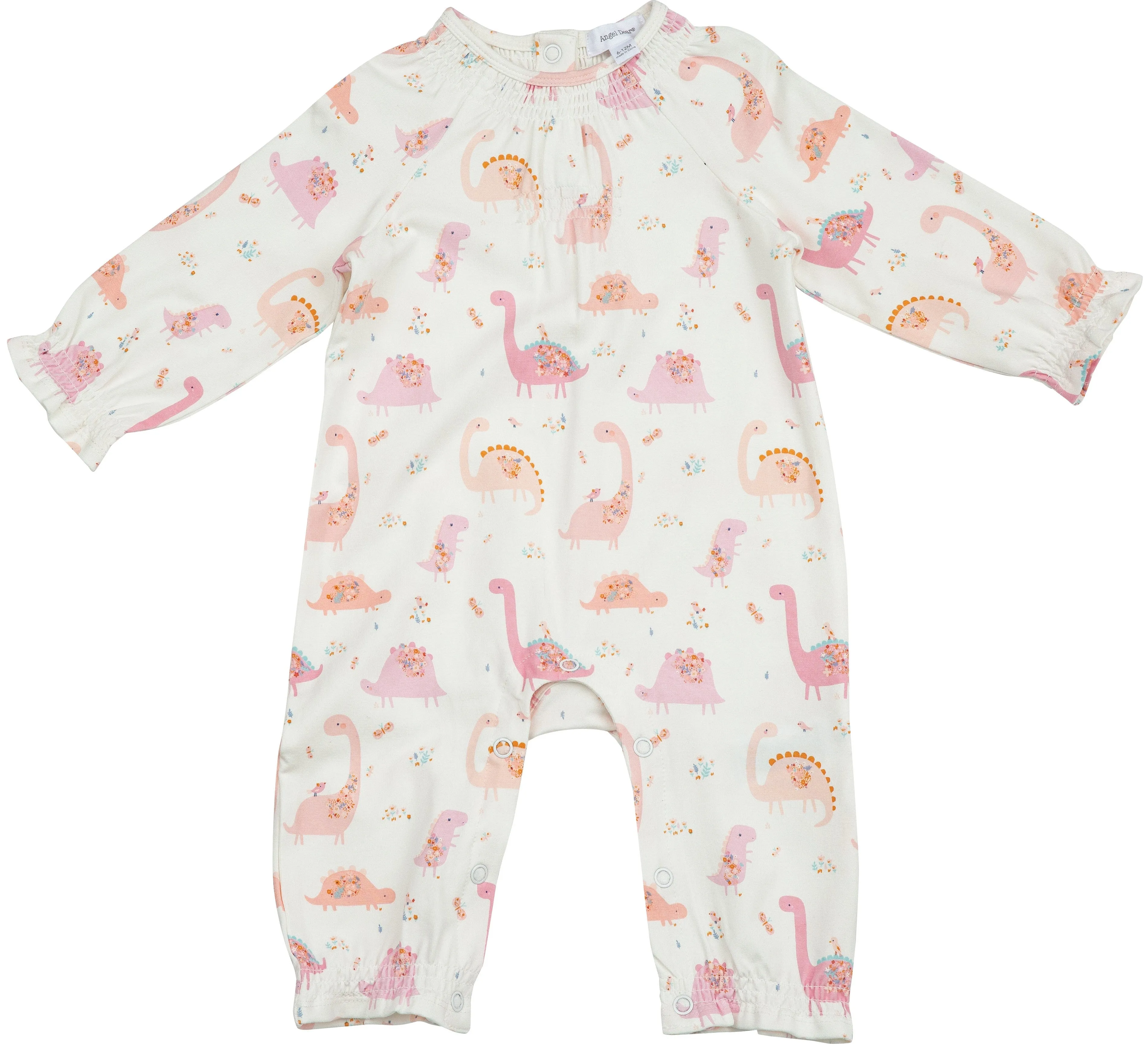 Angel Dear Floral Dinos Pink Smocked Bamboo Romper