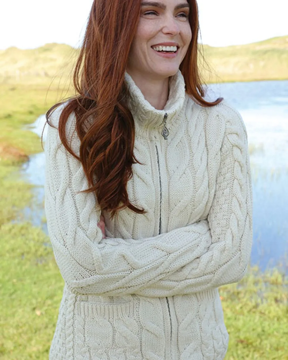 Aran Merino Wool Full Zip Cardigan