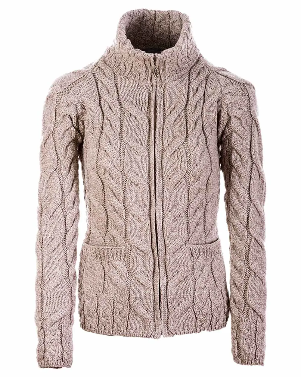 Aran Merino Wool Full Zip Cardigan