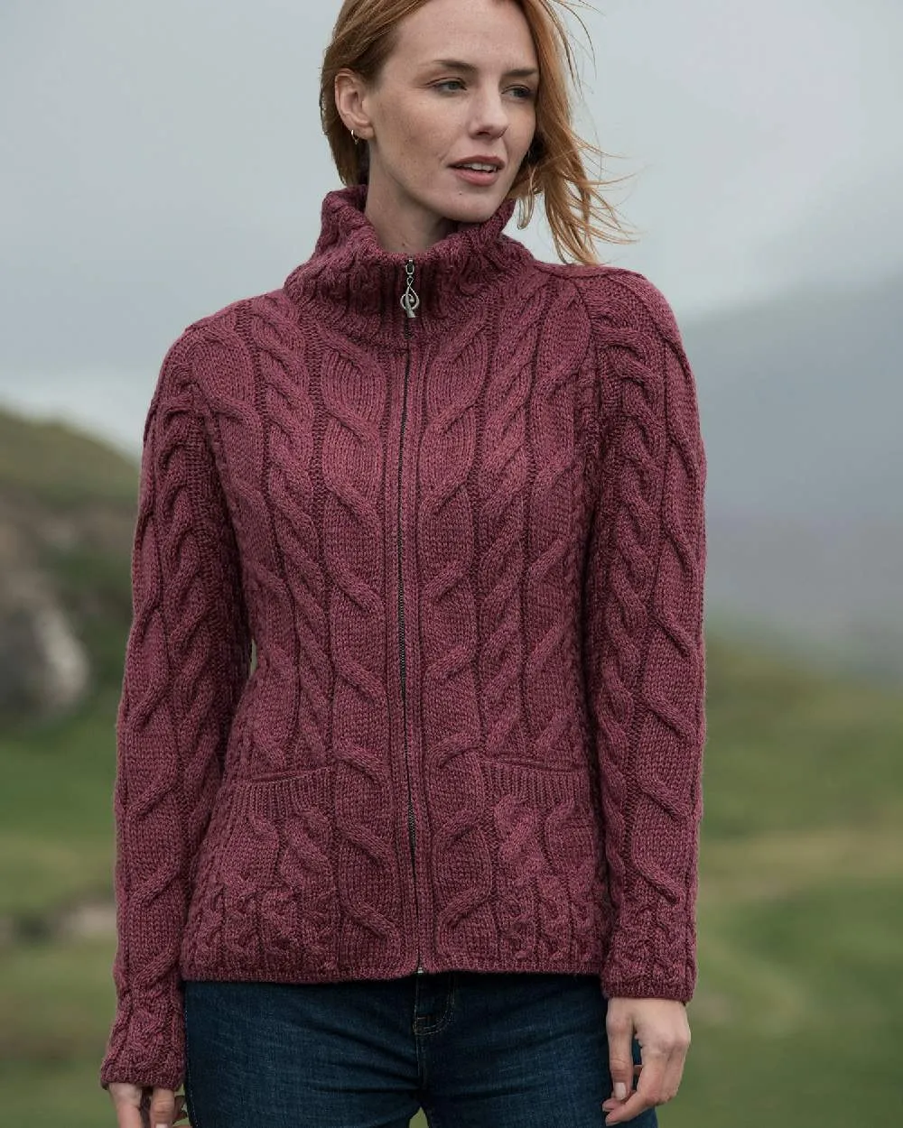 Aran Merino Wool Full Zip Cardigan