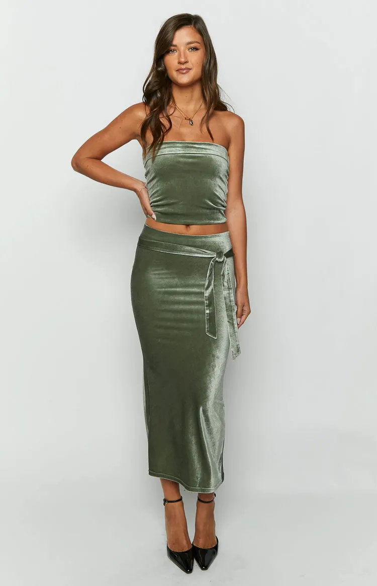 Arleth Green Velvet Maxi Skirt