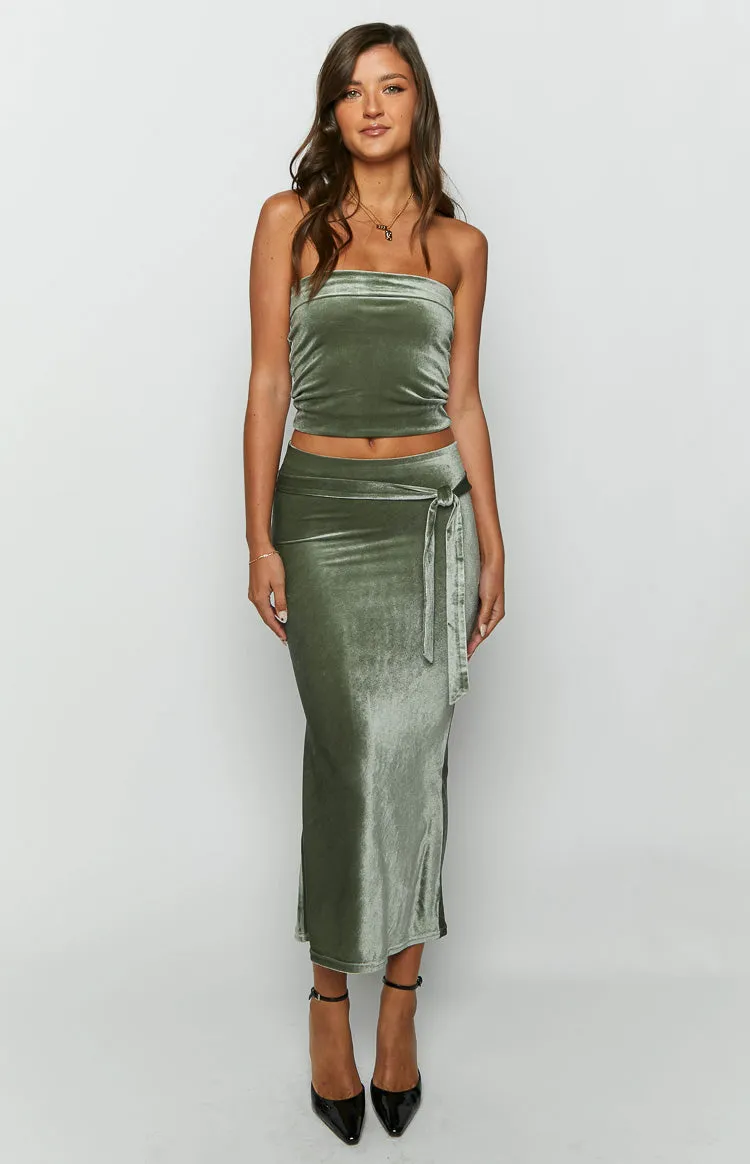 Arleth Green Velvet Maxi Skirt