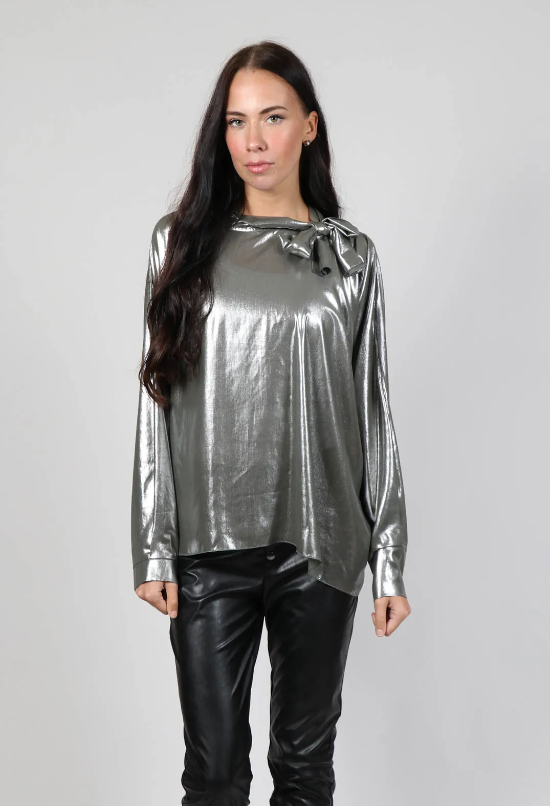 Asymmetric Blouse Clea in Silver / Khaki