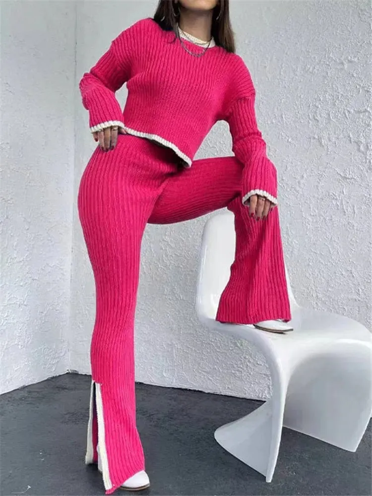 Autumn Winter 2 Pieces Women's Outfit Knitted Tracksuit*