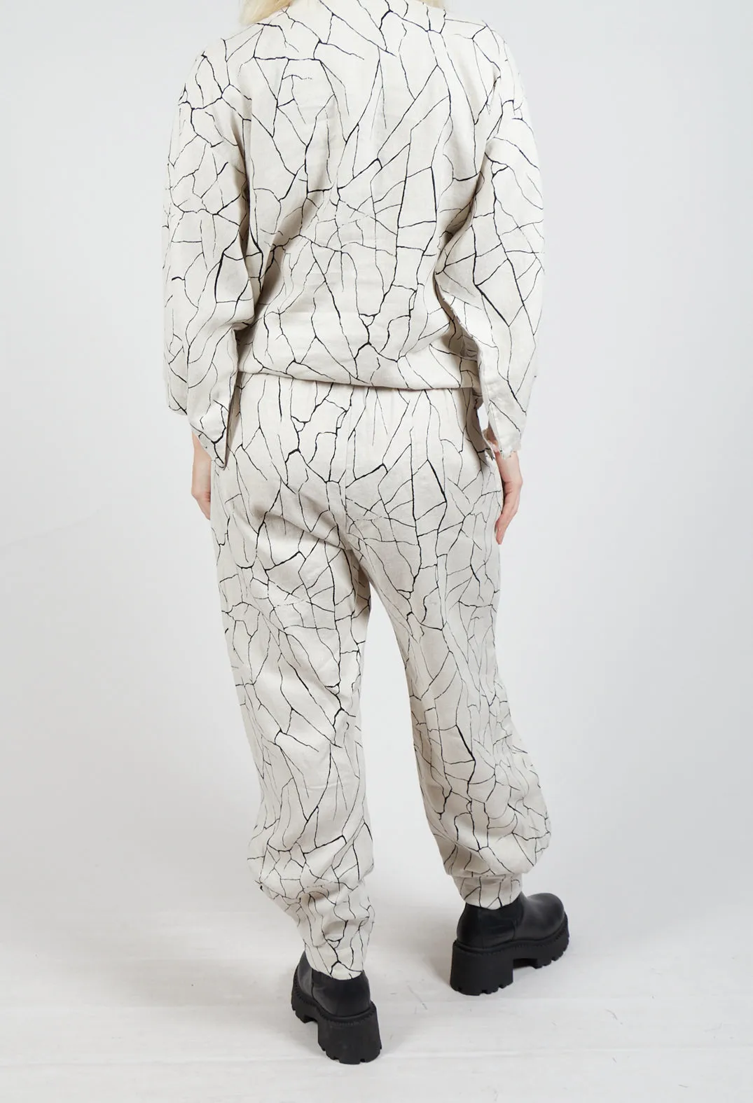 Barrel Leg Trousers with Print in White