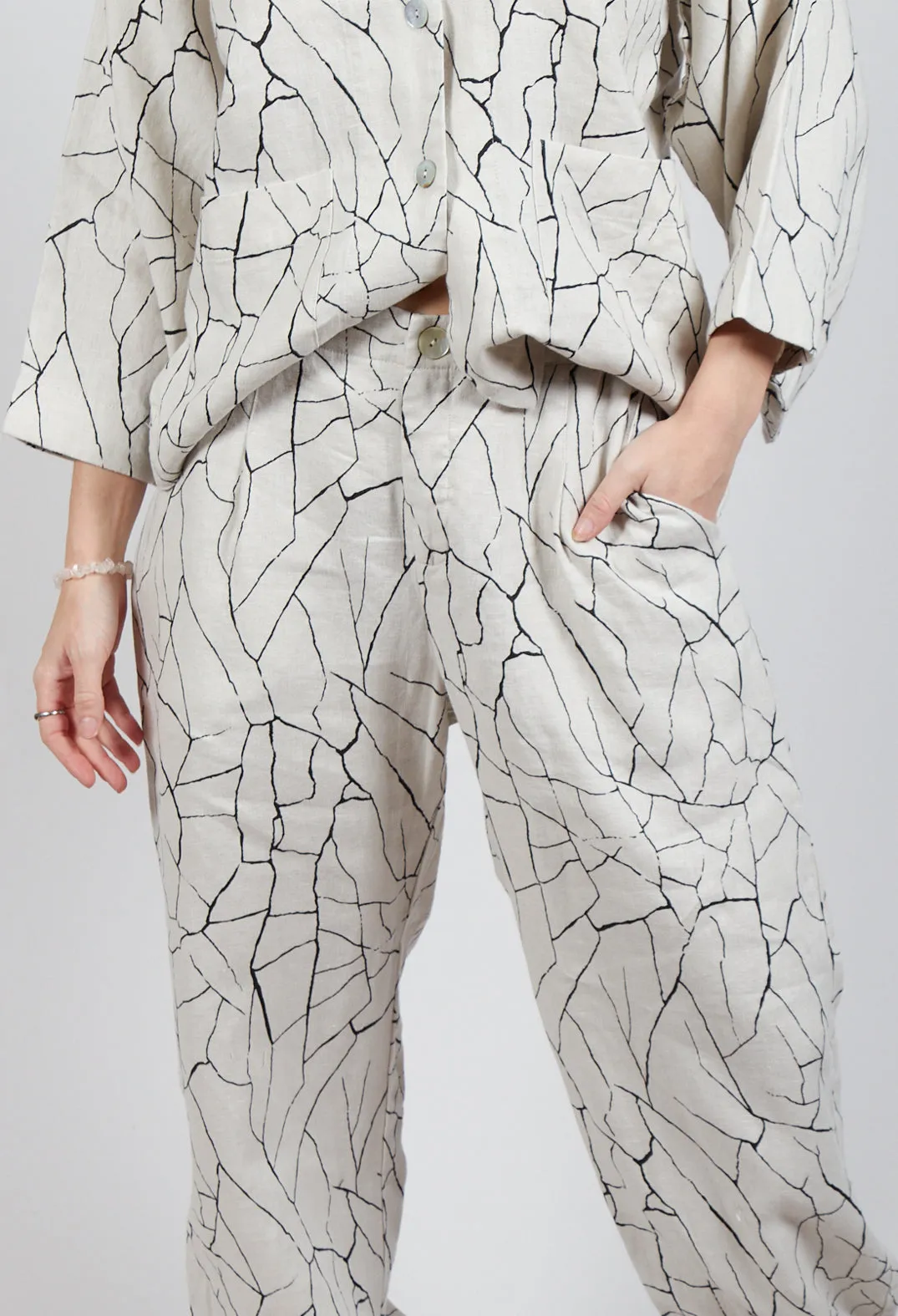 Barrel Leg Trousers with Print in White