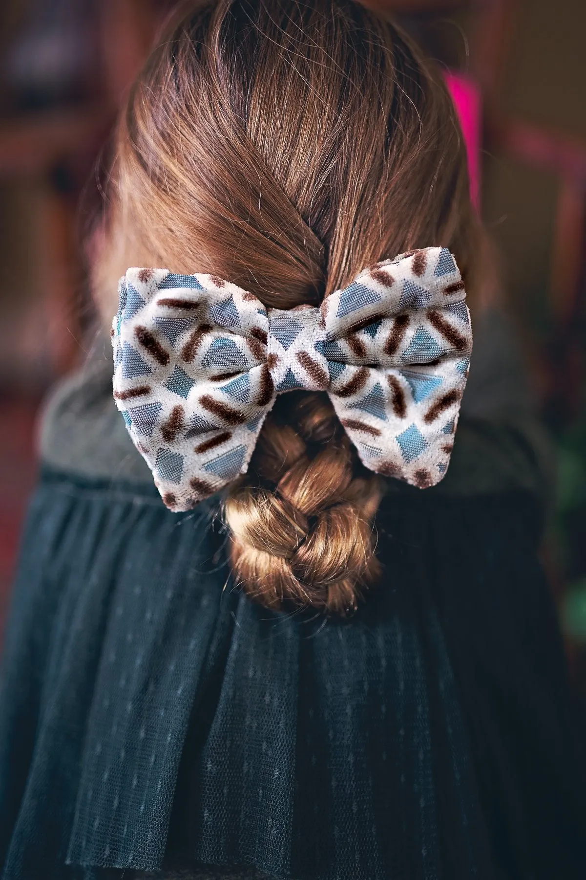 Beauty & The Beast Bowtie/Hair Clip - Black/White Speckled Velvet