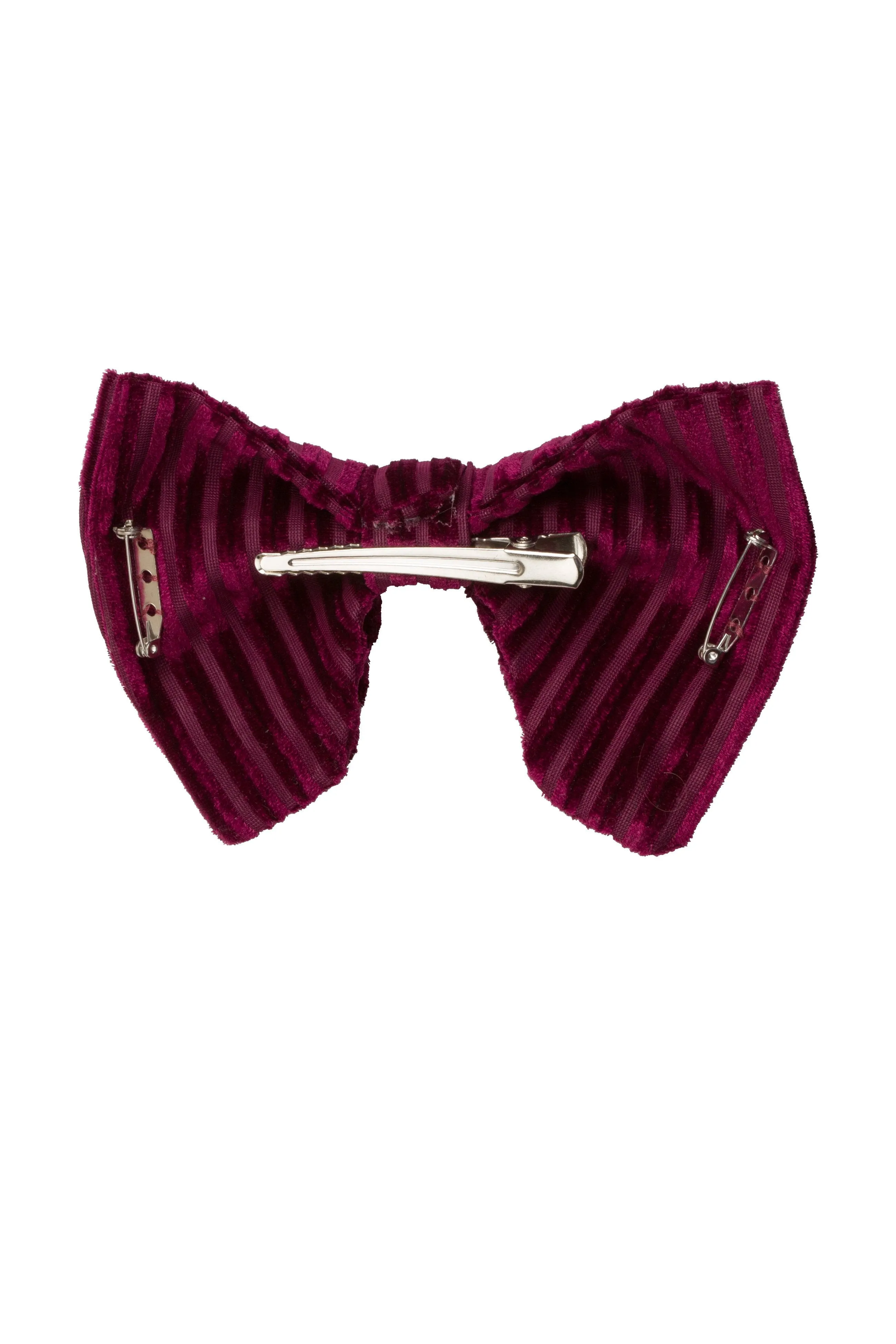 Beauty & The Beast Bowtie/Hair Clip - Burgundy Velvet Stripe