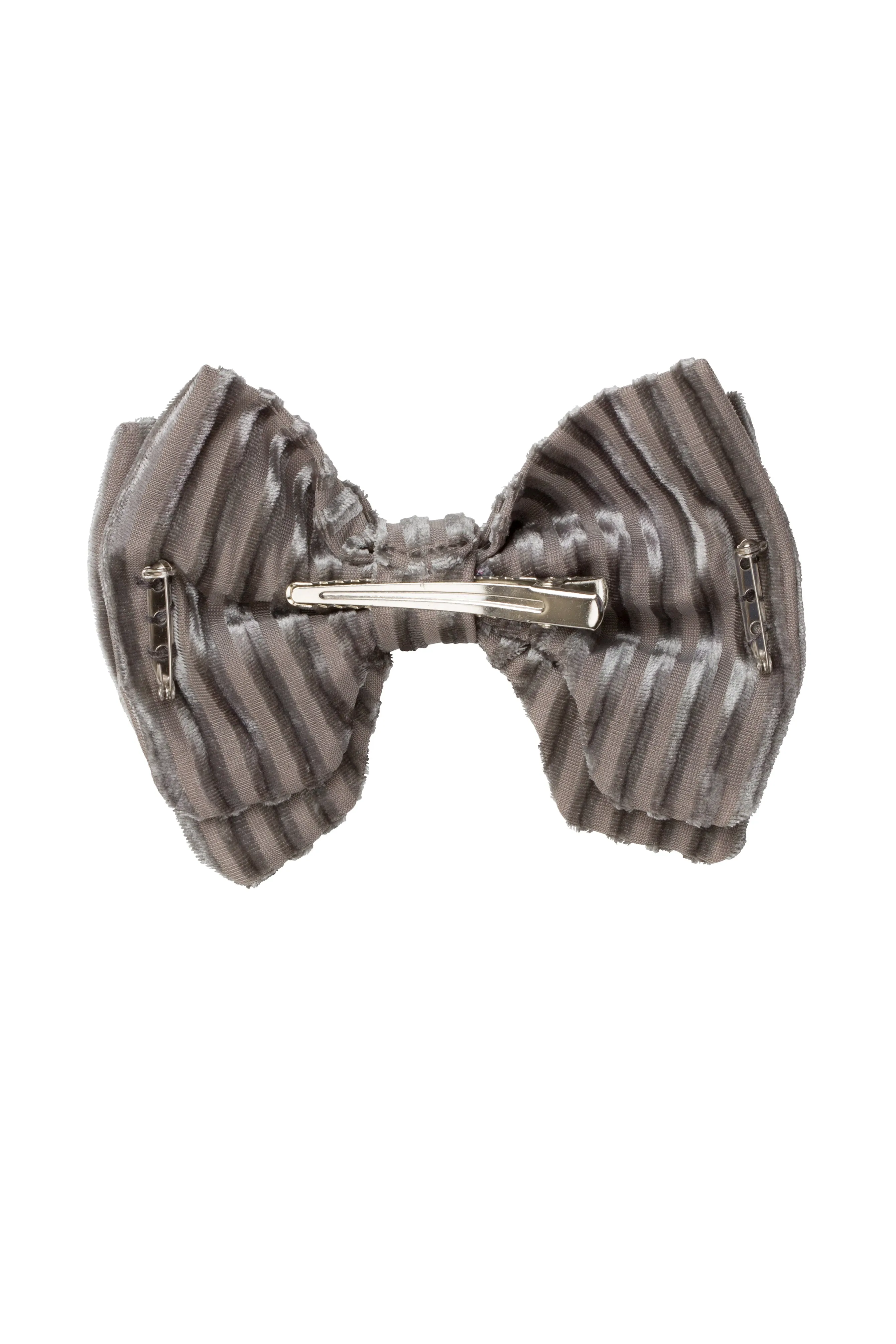 Beauty & The Beast Bowtie/Hair Clip - Grey Velvet Stripe