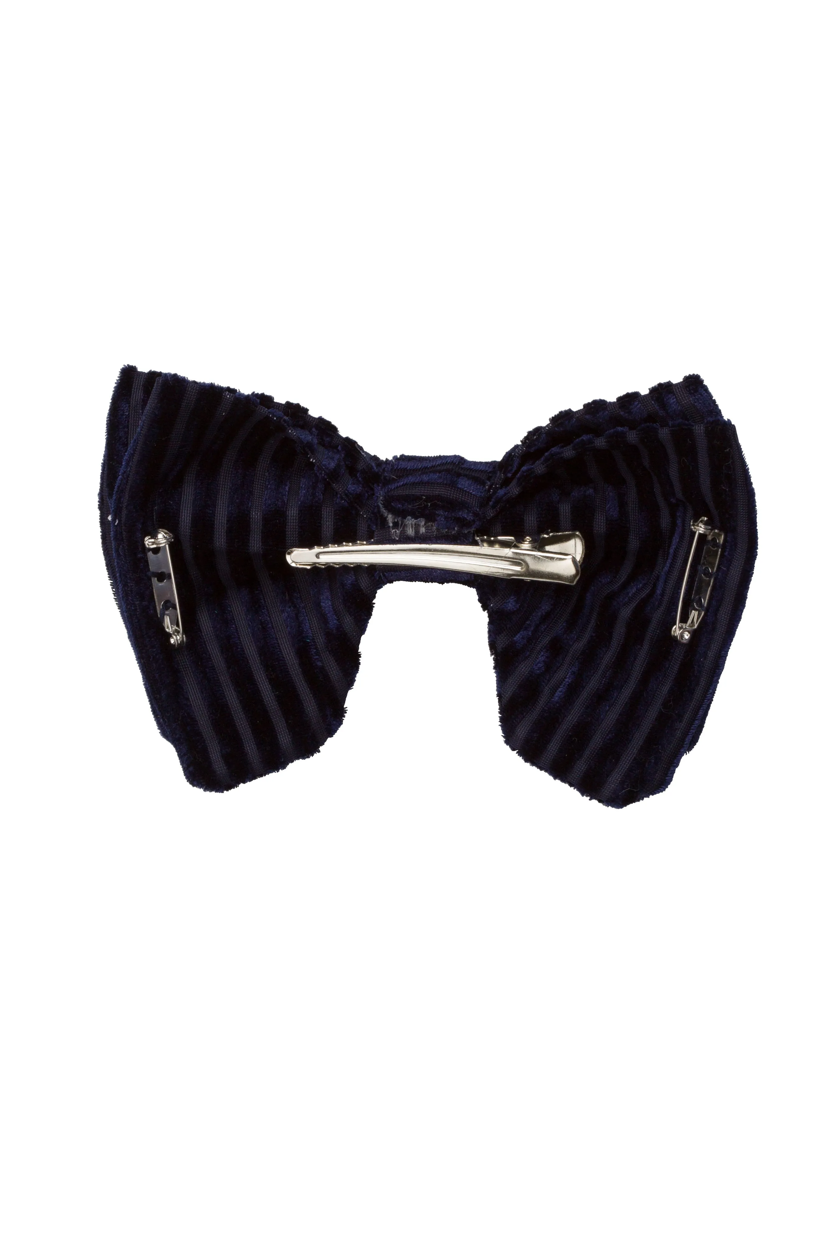 Beauty & The Beast Bowtie/Hair Clip - Navy Velvet Stripe