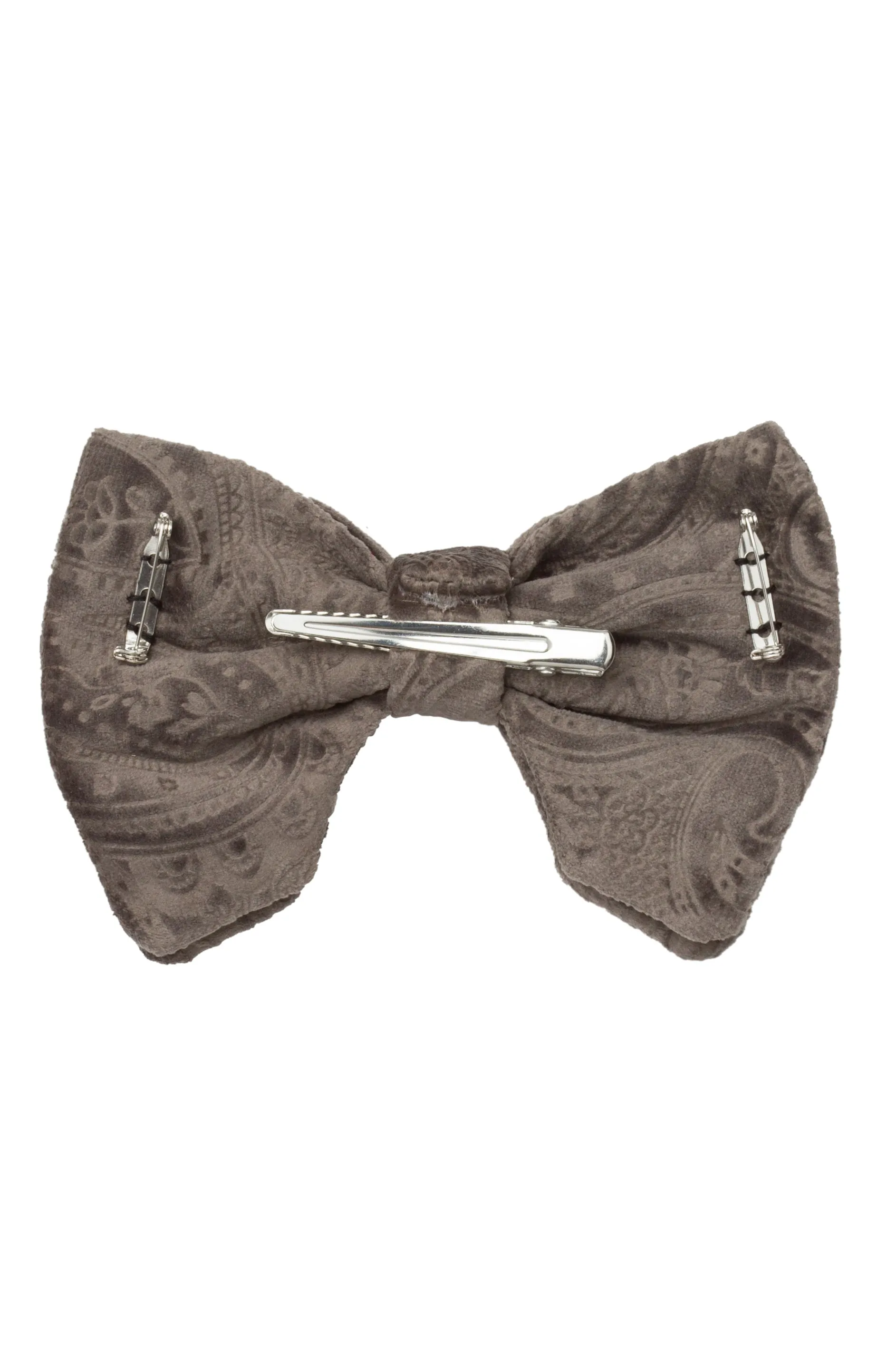 Beauty & The Beast Bowtie/Hair Clip - Smoke Grey Paisely Suede