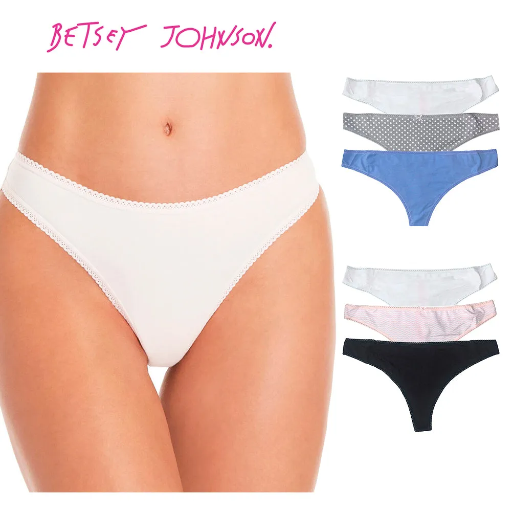 Betsy Johnson Women's Thong Panties 3 Pack Classic Solid Thong Panty Underwear