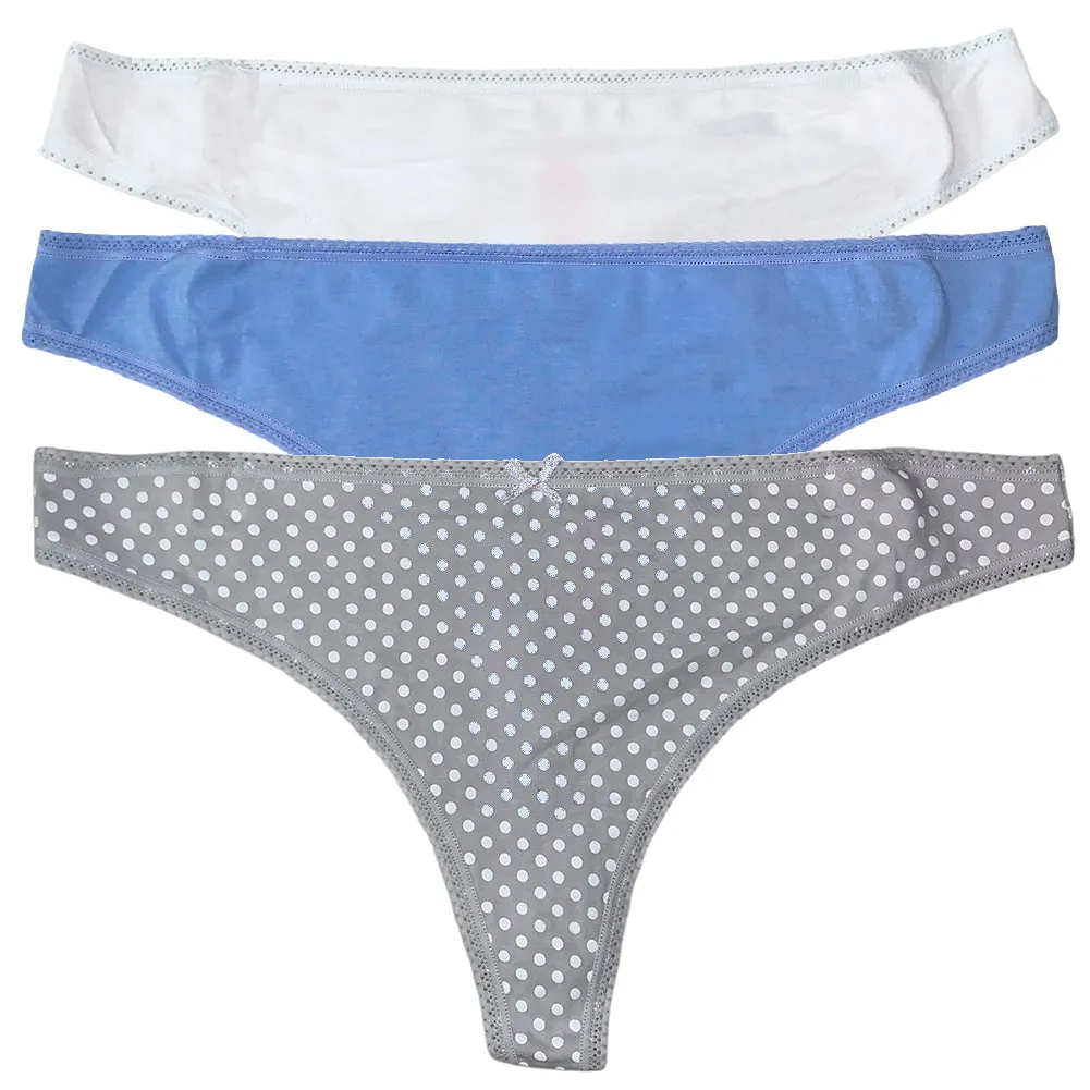 Betsy Johnson Women's Thong Panties 3 Pack Classic Solid Thong Panty Underwear