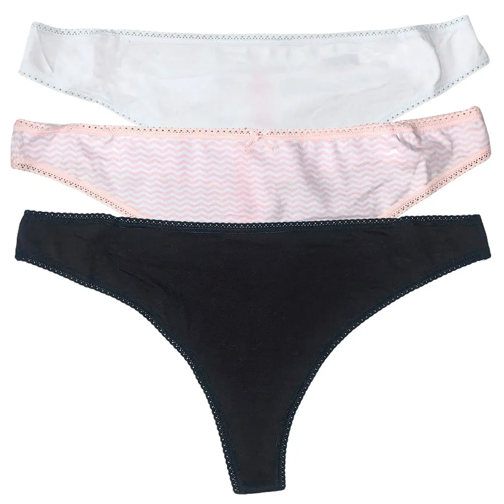 Betsy Johnson Women's Thong Panties 3 Pack Classic Solid Thong Panty Underwear