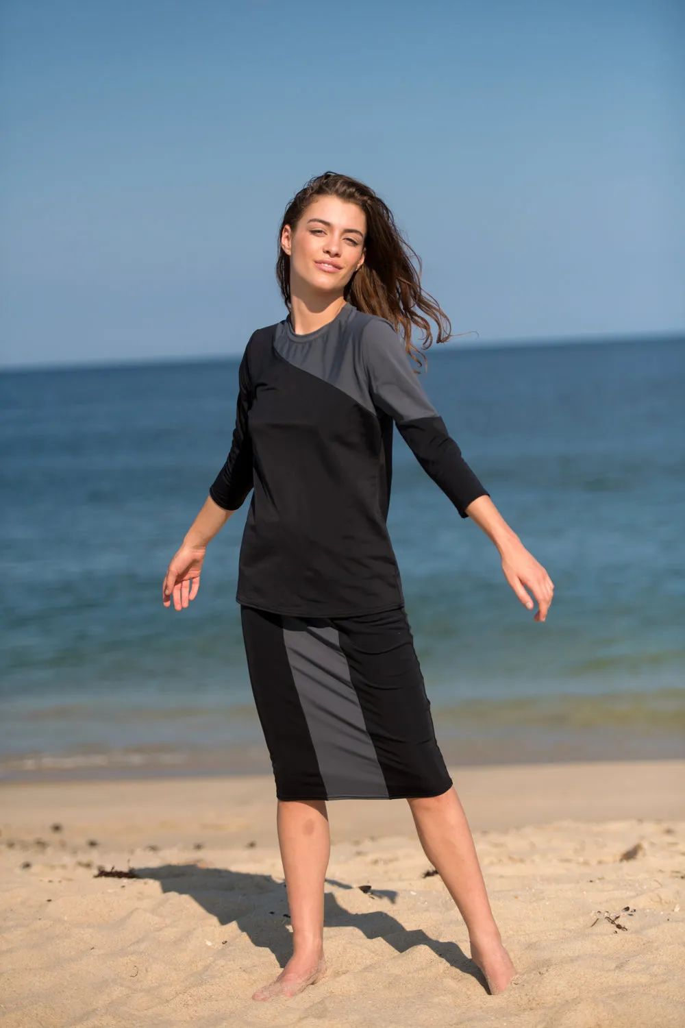 Black & Grey Pencil Swim Skirt