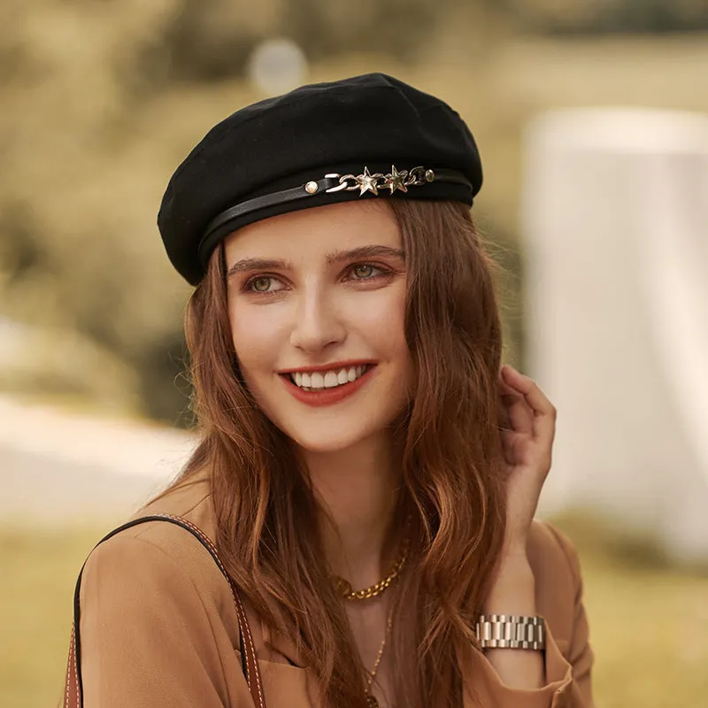 Black Art Cap Outdoor Beret Women Autumn Winter Fashion Retro Metal Painter Hat