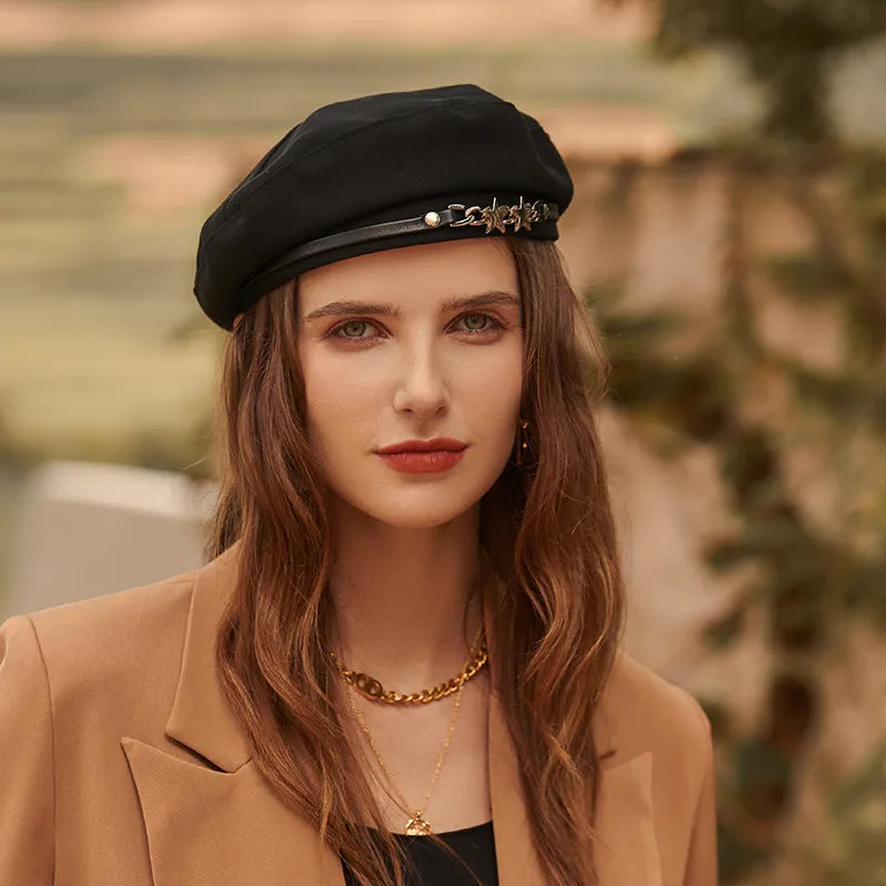 Black Art Cap Outdoor Beret Women Autumn Winter Fashion Retro Metal Painter Hat