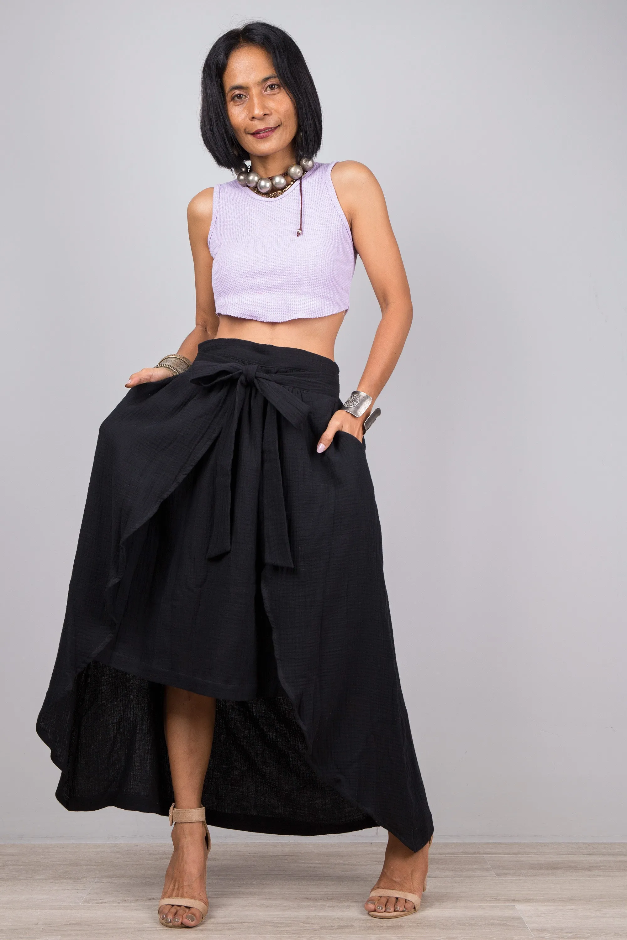 Black cotton wrap skirt