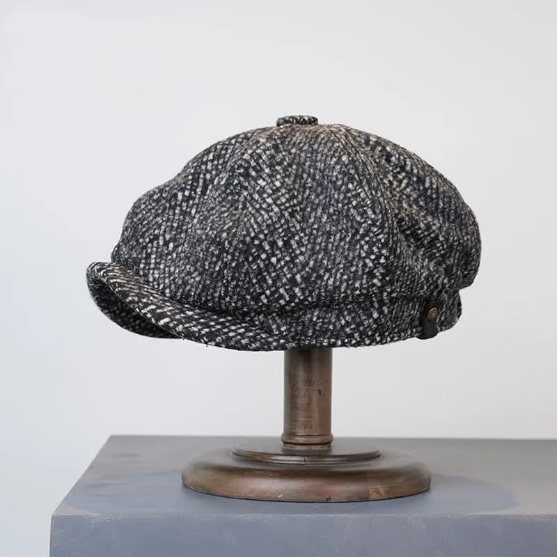 Black Fleck Tweed Newsboy Octagonal Beret Cap