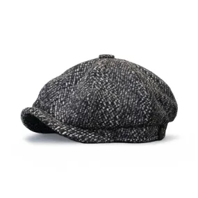 Black Fleck Tweed Newsboy Octagonal Beret Cap