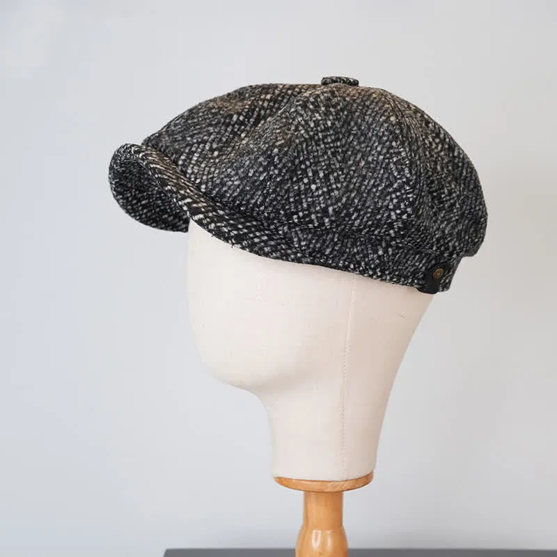 Black Fleck Tweed Newsboy Octagonal Beret Cap