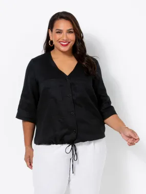 Black Havana Button Up Linen Top