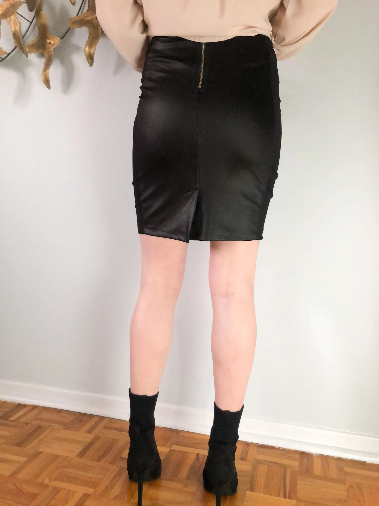 Black High Waist Sheen Paneled Mini Skirt - Small