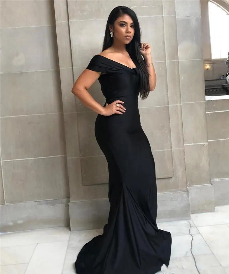 Black Long Mermaid Off-the-shoulder Backless Prom Dress