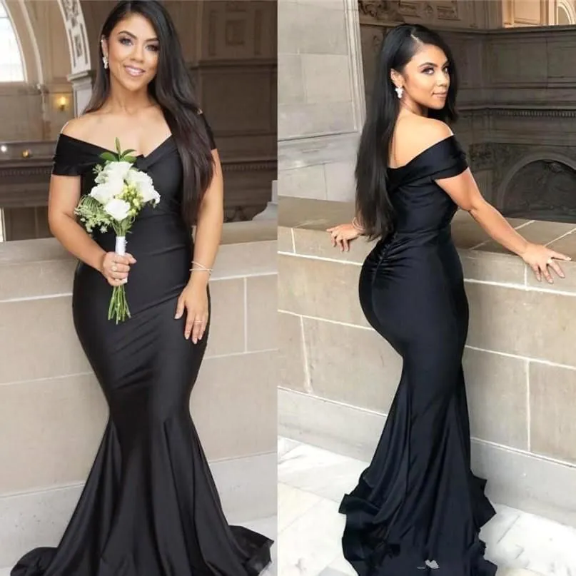 Black Long Mermaid Off-the-shoulder Backless Prom Dress