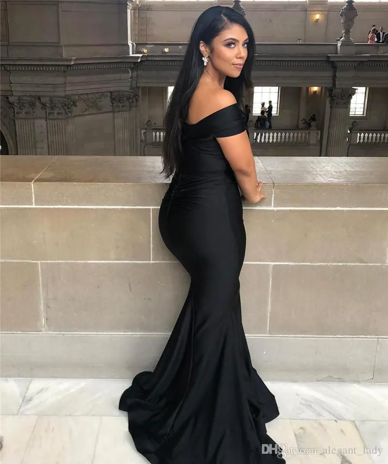 Black Long Mermaid Off-the-shoulder Backless Prom Dress