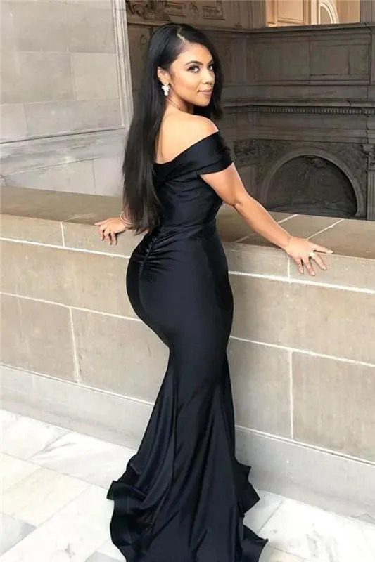 Black Long Mermaid Off-the-shoulder Backless Prom Dress