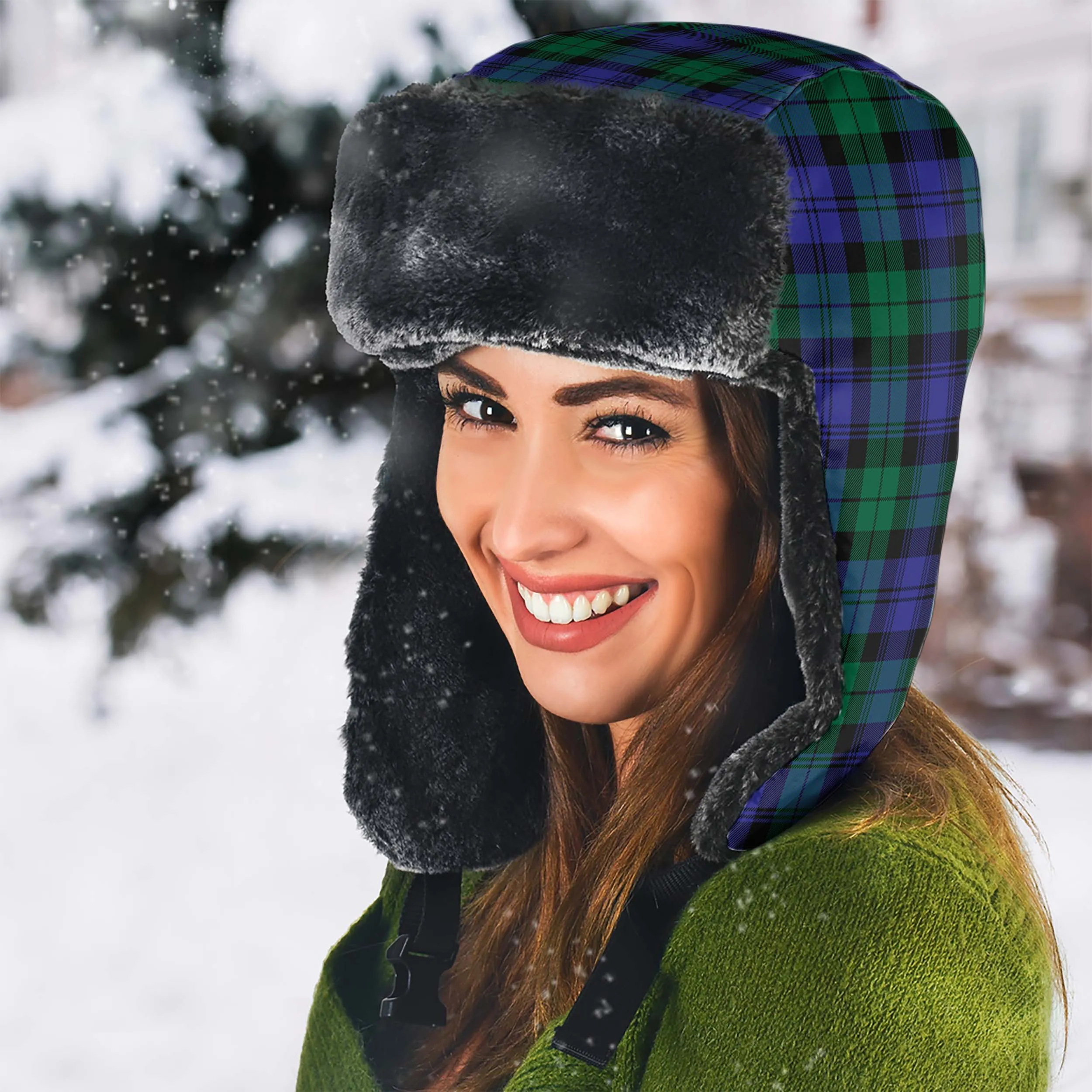 Black Watch Modern Tartan Winter Trapper Hat