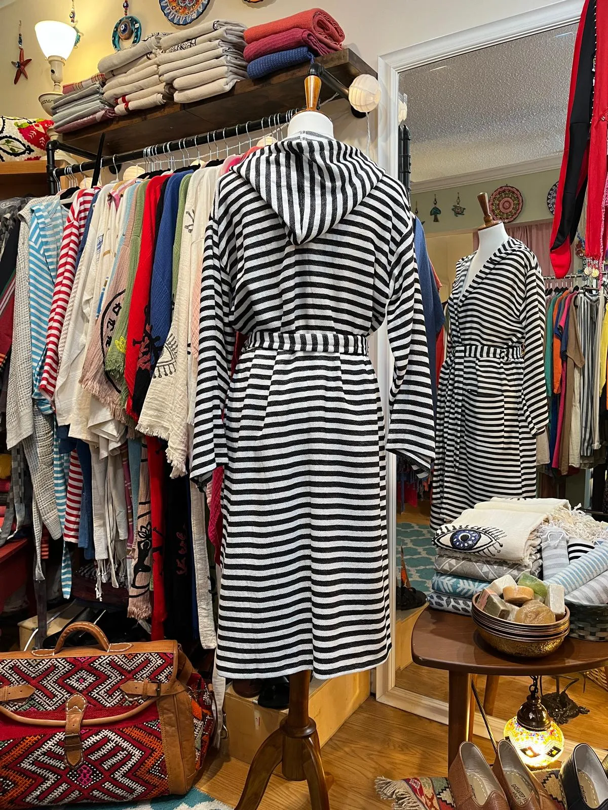 Black White Striped Robe