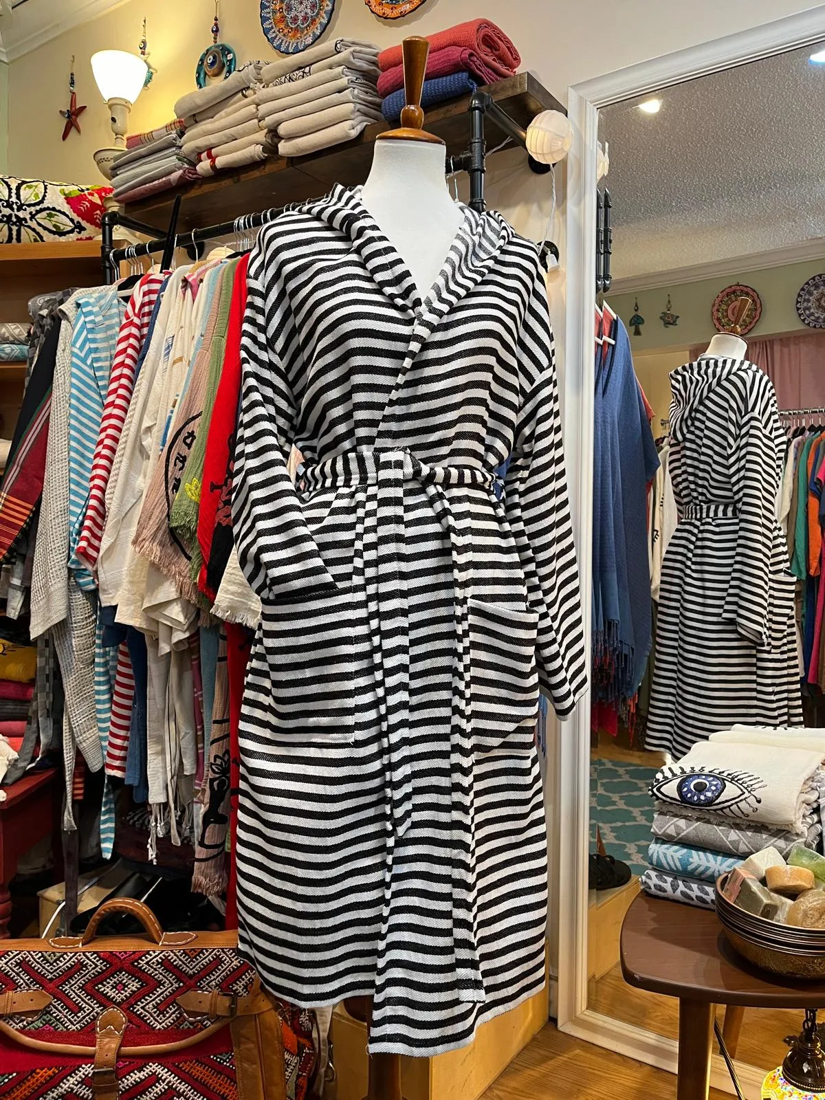 Black White Striped Robe