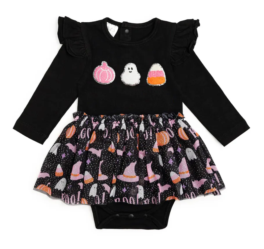 Boo Halloween Long Sleeve Tutu Bodysuit