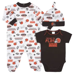 Browns Baby Boys 3-Piece Bodysuit, Sleep 'N Play, and Cap Set